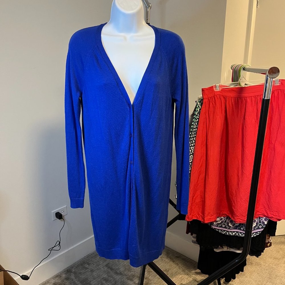 The Limited // Royal Blue Cerulean Long V-Neck Cardigan Tunic Sweater